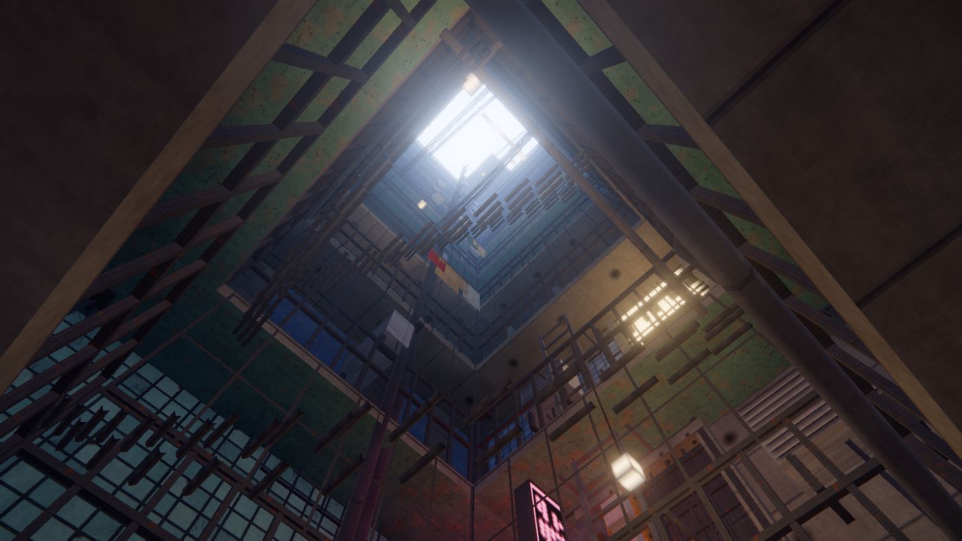 THE WELL — The only daylight in the building, eleven floors up and falling.
